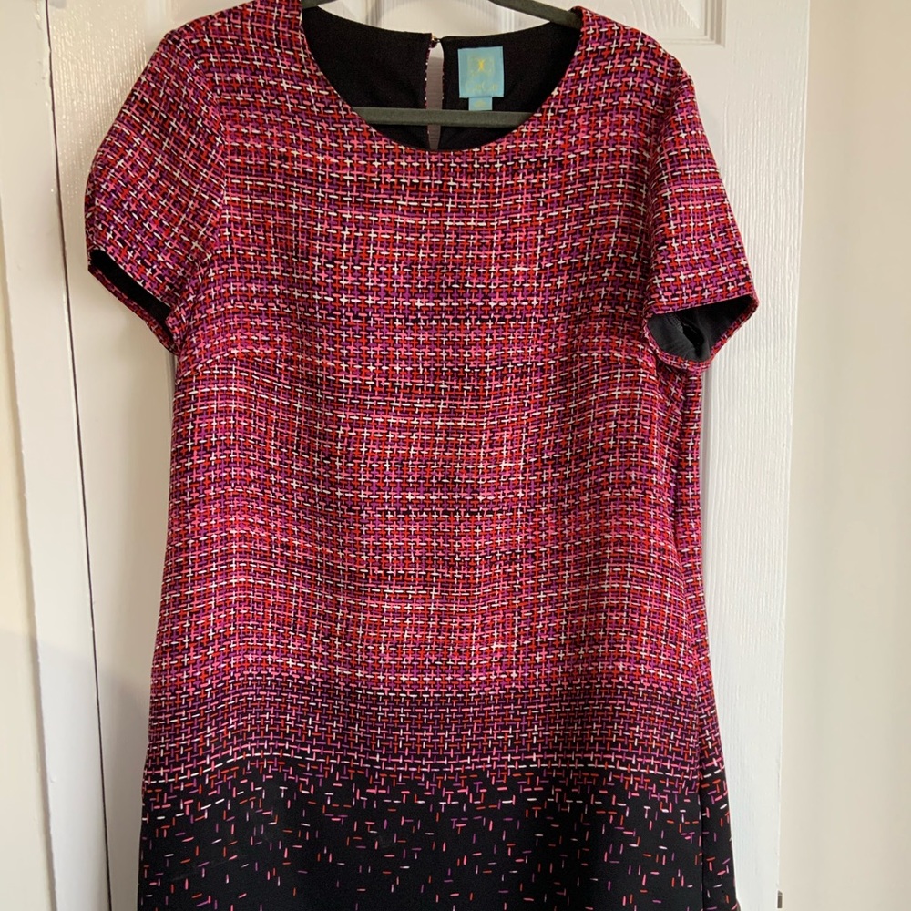 Printed Tweed Pink and Black Short Sleeve dress